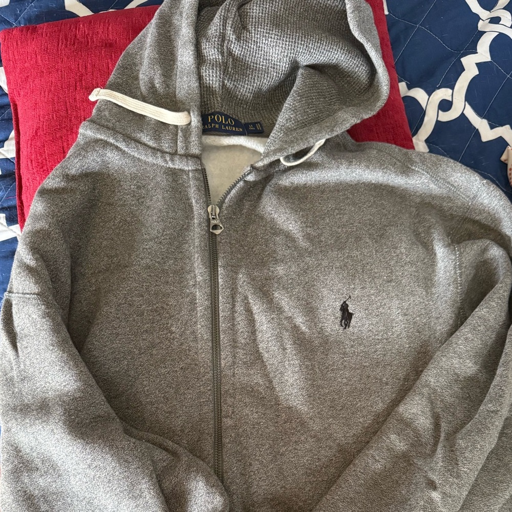 Polo Ralph Lauren Gray Zip Up Hoodie Sweatshirt Large Tall LT